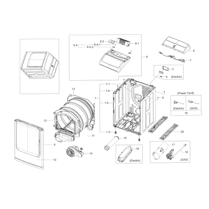Main Assembly Diagram and Parts List for DV45K7600EW A3-00 Samsung Dryer
