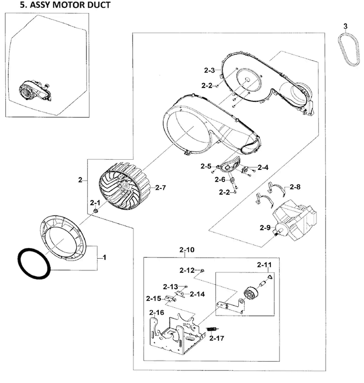 Motor Assy Diagram and Parts List for DV209AEW XAA-0001 Samsung Dryer