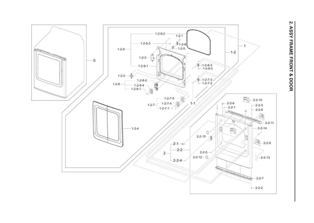 Front Frame And Door Assembly Diagram and Parts List for DV40J3000EW A2-02 Samsung Dryer