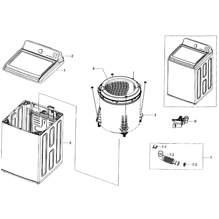 Main Section Diagram and Parts List for WA456DRHDWR AA-05 Samsung Washer