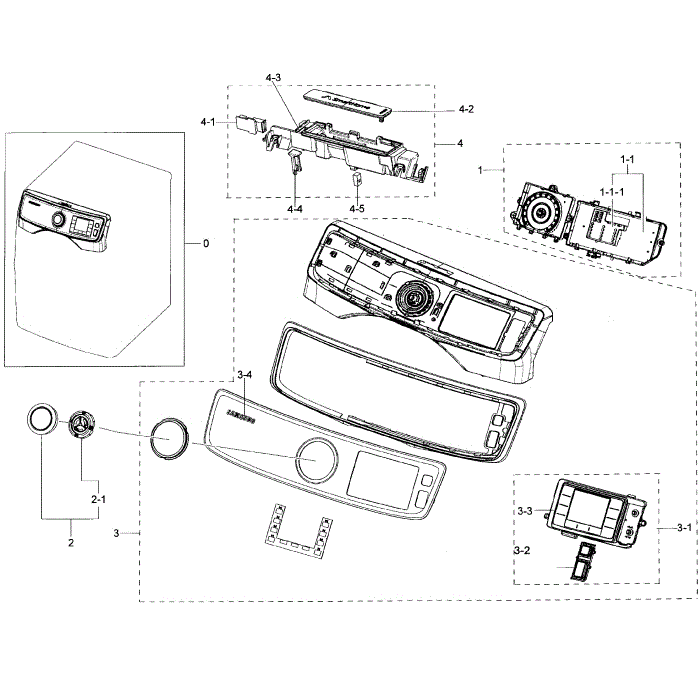 Control Panel Diagram and Parts List for DV50K7500EW A3-00 Samsung Dryer