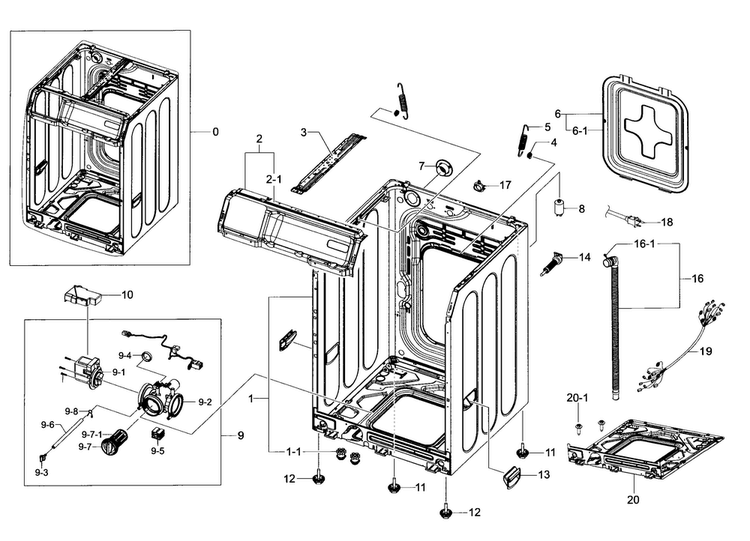 Frame & Cover Parts Diagram and Parts List for WF36J4000AW A2-0000 Samsung Washer