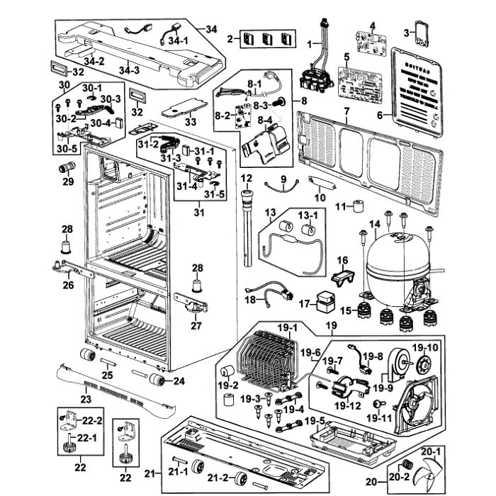 Cabinet Assembly Diagram and Parts List for RF268ABPN XAA-00 Samsung Refrigerator