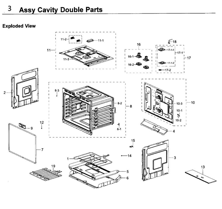 Cavity Double Parts Diagram and Parts List for NV51K7770DG AA-0000 Samsung Wall Oven