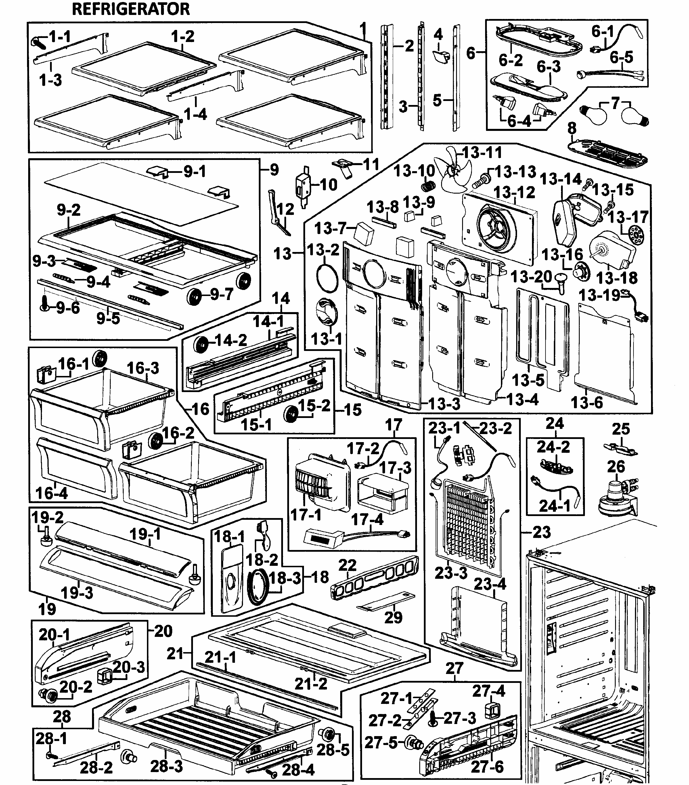 Refrigerator Diagram and Parts List for RF266AASH XAA-0000 Samsung Refrigerator