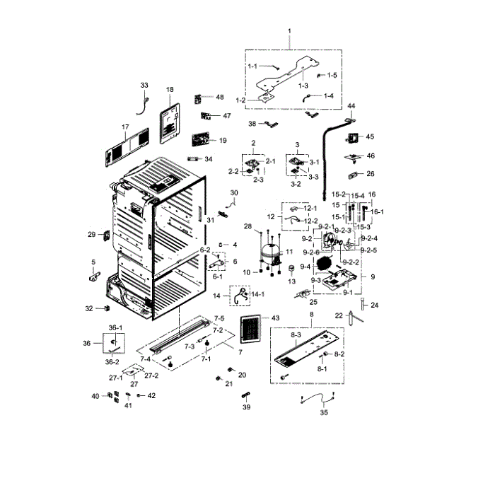 Cabinet Diagram and Parts List for RF28HFPDBSR AA-00 Samsung Refrigerator