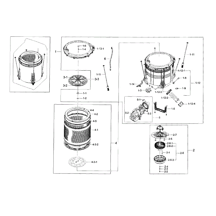 Tub Diagram and Parts List for WA56H9000AW A2-00 Samsung Washer