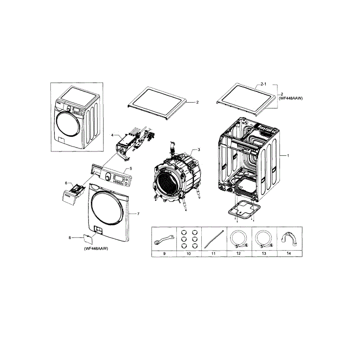 Main Assembly Diagram and Parts List for WF448AAP XAA-07 Samsung Washer