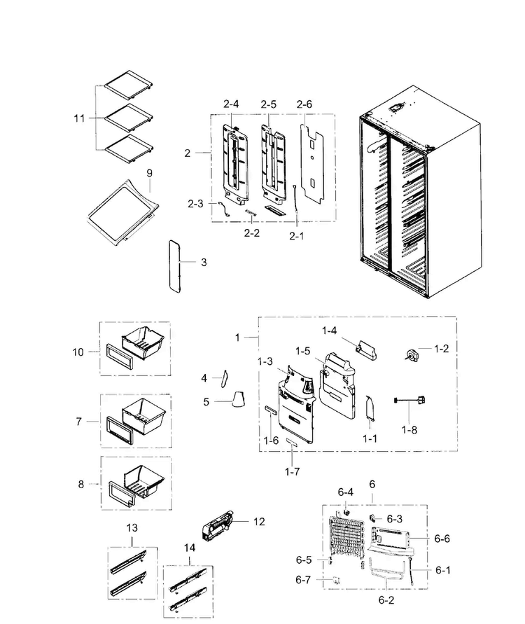 Fridge Diagram and Parts List for RH25H5611SG AA-0000 Samsung Refrigerator