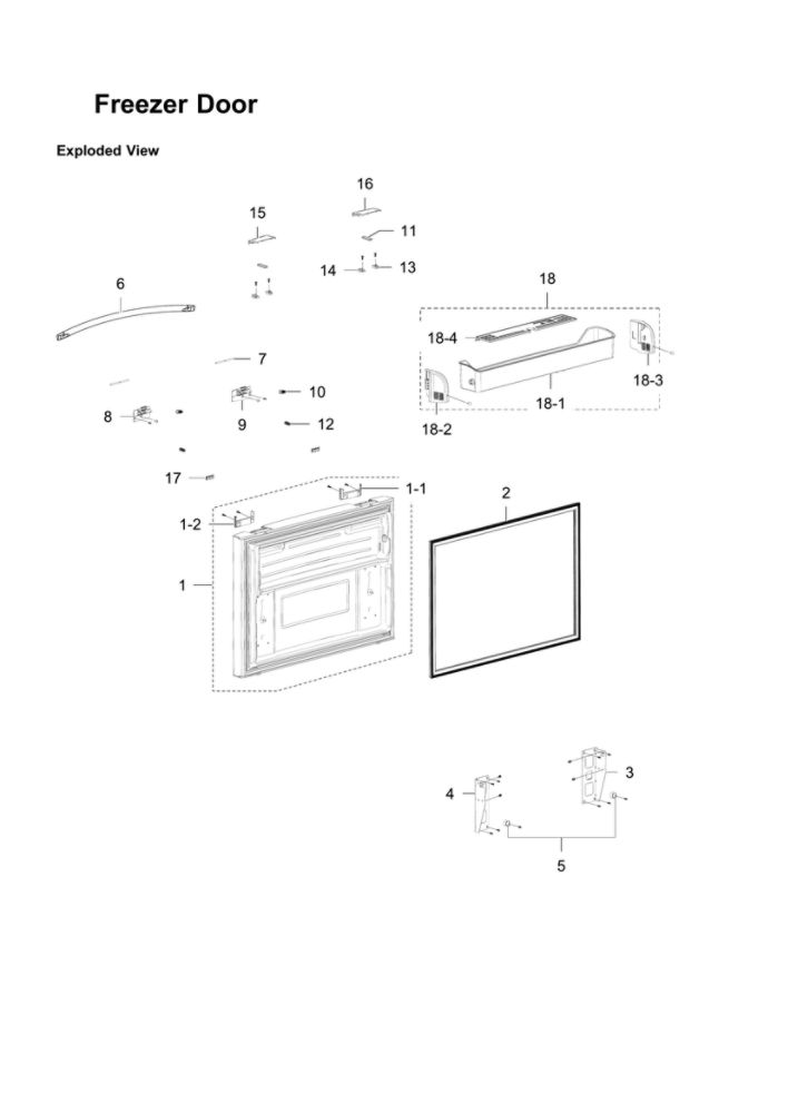Freezer Door Parts Diagram and Parts List for RFG29THDWP XAA-00 Samsung Refrigerator