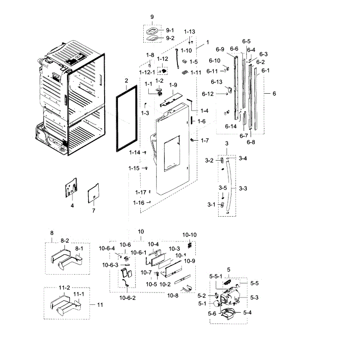 Fridge Door L Diagram and Parts List for RF28HDEDBSR AA-10 Samsung Refrigerator