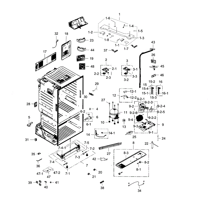 Cabinet Diagram and Parts List for RF23HCEDBSR AA-02 Samsung Refrigerator
