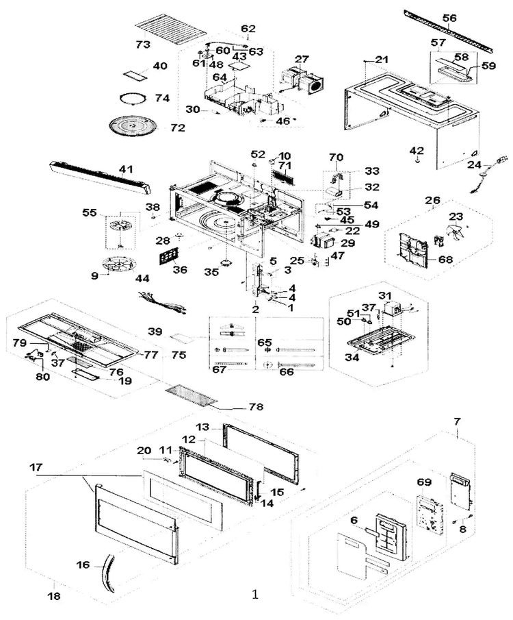 Cabinet Parts Diagram and Parts List for 40185042010  Kenmore Microwave