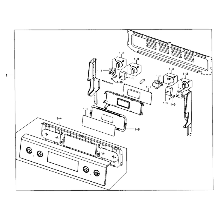 Control Panel Diagram and Parts List for NE594R0ABBB AA-0001 Samsung Range