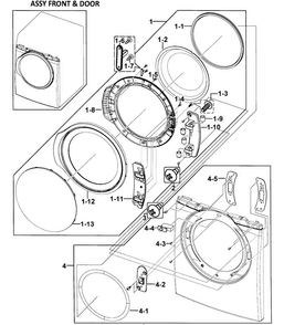 Door Assy Diagram and Parts List for DV350AGP XAA-0000 Samsung Dryer