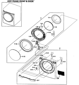 Front/door Assy Diagram and Parts List for DV511AGR XAA-0000 Samsung Dryer