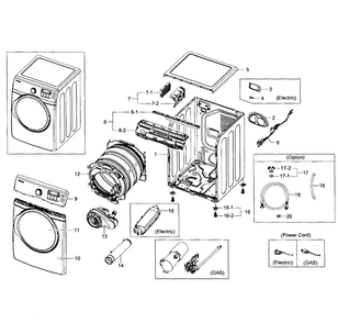 Main Assy Diagram and Parts List for DV431AEP XAA-0001 Samsung Dryer
