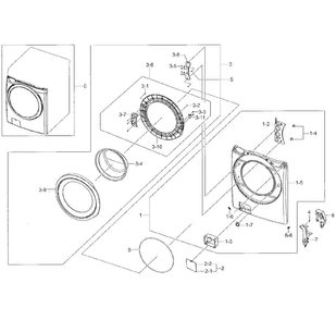 Frame Front & Door Diagram and Parts List for WF42H5000AW A2-0001 Samsung Washer