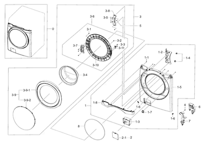 Frame Front & Door Diagram and Parts List for WF433BTGJWR A2-0000 Samsung Washer