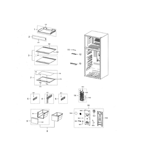 Fridge Compartment Diagram and Parts List for RT18M6213SG AA-01 Samsung Refrigerator