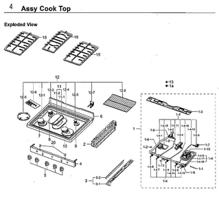 Cooktop Diagram and Parts List for NX58F5700WS AA-0001 Samsung Range