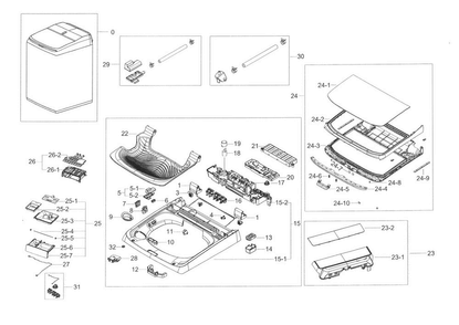 Cover Top Diagram and Parts List for WA50K8600AW A2-0000 Samsung Washer