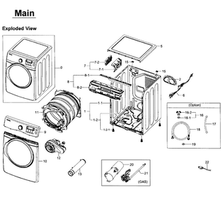 Main Assy Diagram and Parts List for DV405GTPAWR AA-0002 Samsung Dryer
