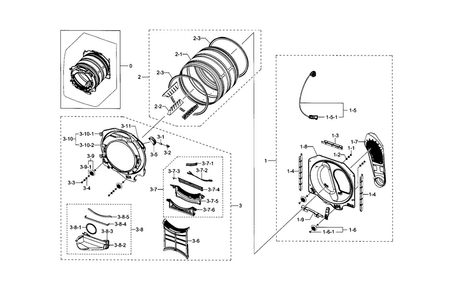 Drum Diagram and Parts List for DV433ETGJWR A1-0000 Samsung Dryer