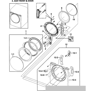 Front Assembly Diagram and Parts List for DV338AGB XAA-0000 Samsung Dryer