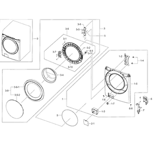 Frame Front & Door Diagram and Parts List for WF42H5400AW A2-0000 Samsung Washer