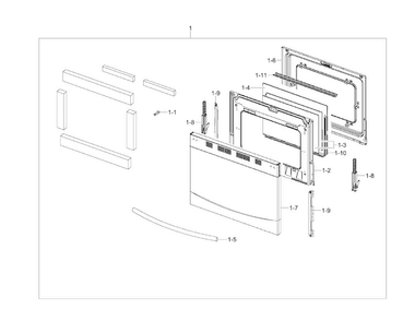 Door Diagram and Parts List for NX58F5500SW AA-0000 Samsung Range