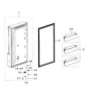 Freezer Door L Diagram and Parts List for RF28K9380SG AA-0001 Samsung Refrigerator