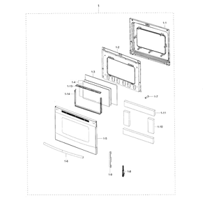 Door Diagram and Parts List for NE59J3420SS AA-0006 Samsung Range