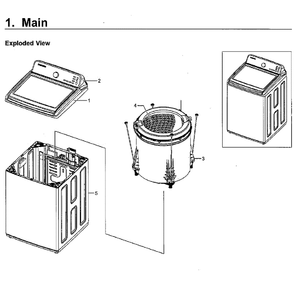 Main Assembly Diagram and Parts List for WA52M7750AW A4-0000 Samsung Washer