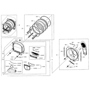 Drum Diagram and Parts List for DV40J3000GW A2-0000 Samsung Dryer