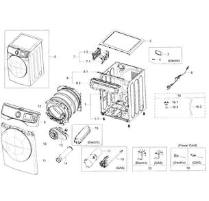 Main Asy Diagram and Parts List for DV50K7500GV A3-0000 Samsung Dryer