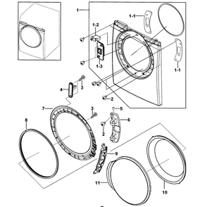 Front Assembly Diagram and Parts List for DV337AEG XAA-00 Samsung Dryer