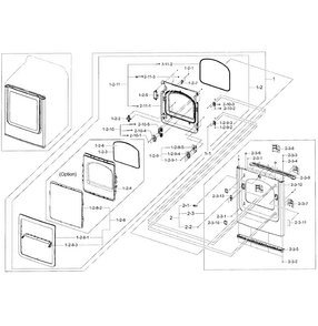 Front/door Assy Diagram and Parts List for DV50F9A6EVW A2-0001 Samsung Dryer