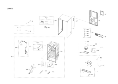 Cabinet 2 Diagram and Parts List for RF23R6201SR AA-54 Samsung Refrigerator