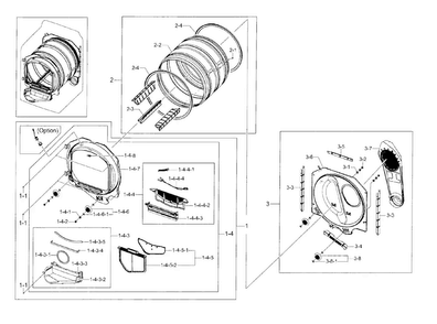 Drum Parts Diagram and Parts List for DV45H7000GW A2-0000 Samsung Dryer