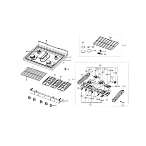Cooktop Diagram and Parts List for NX583G0VBWW AA-01 Samsung Range