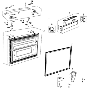 Freezer Door Diagram and Parts List for RF263AEWP XAA-00 Samsung Refrigerator