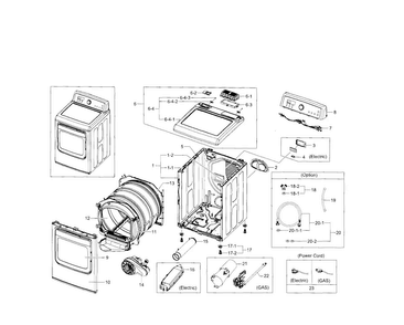 Main Assy Diagram and Parts List for DV5471AEP XAA-0000 Samsung Dryer