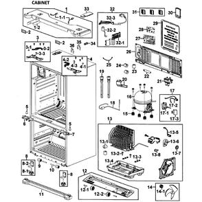 Cabinet Assembly Diagram and Parts List for RF26VACWP XAA-00 Samsung Refrigerator