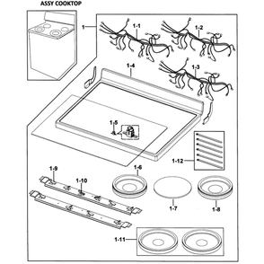 Cooktop Assembly Diagram and Parts List for FTQ353IWUW XAA-00 Samsung Range