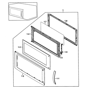 Door Assembly Diagram and Parts List for SMH9151WE XAA-0000 Samsung Microwave