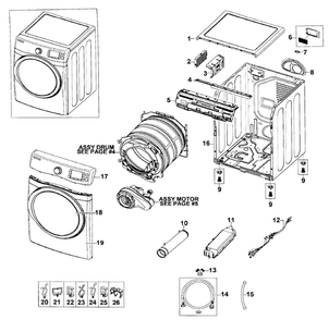 Main Assy Diagram and Parts List for DV520AEP XAA-0001 Samsung Dryer