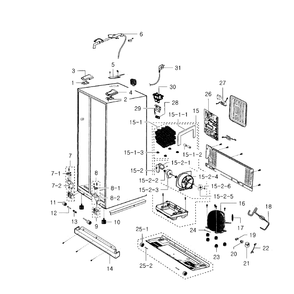 Cabinet Diagram and Parts List for RS2530BWP XAA-0000 Samsung Refrigerator