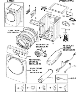 Main Assy Diagram and Parts List for DV328AER XAA Samsung Dryer