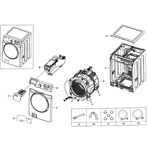 Main Assembly Diagram and Parts List for WF395BTPAWR A2-01 Samsung Washer